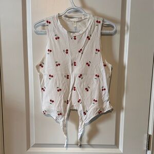 Cherry Print White Sleeveless Top